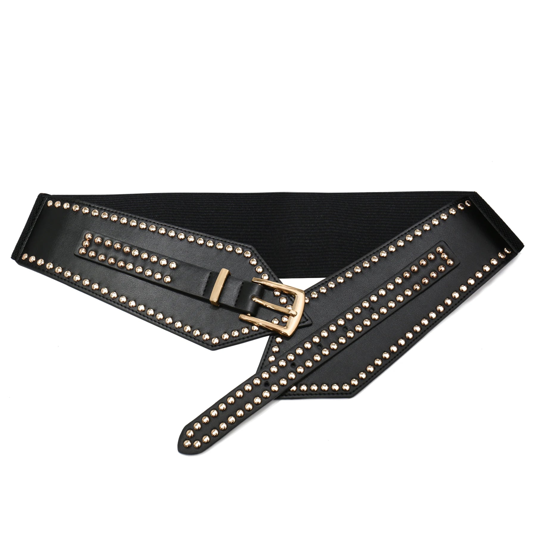 Wide Elastic Belts Chunky Punk Cinch Waist — Black | KIMLUD