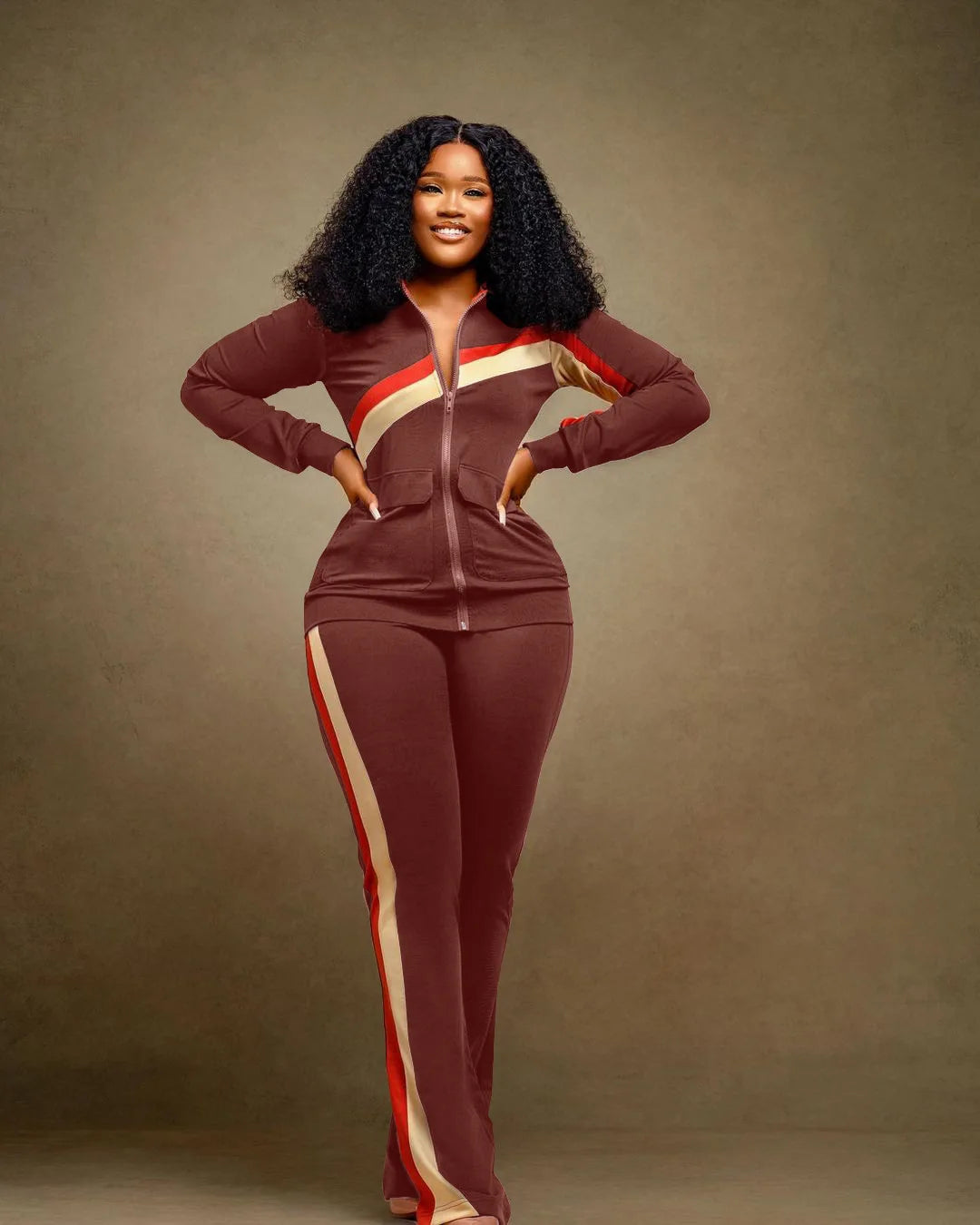 Custom LOGO Spring  Women's Sports Casual Fashion Color-matching Pocket Lapel Zipper Top Straight Pants Two-piece Set S-4XL