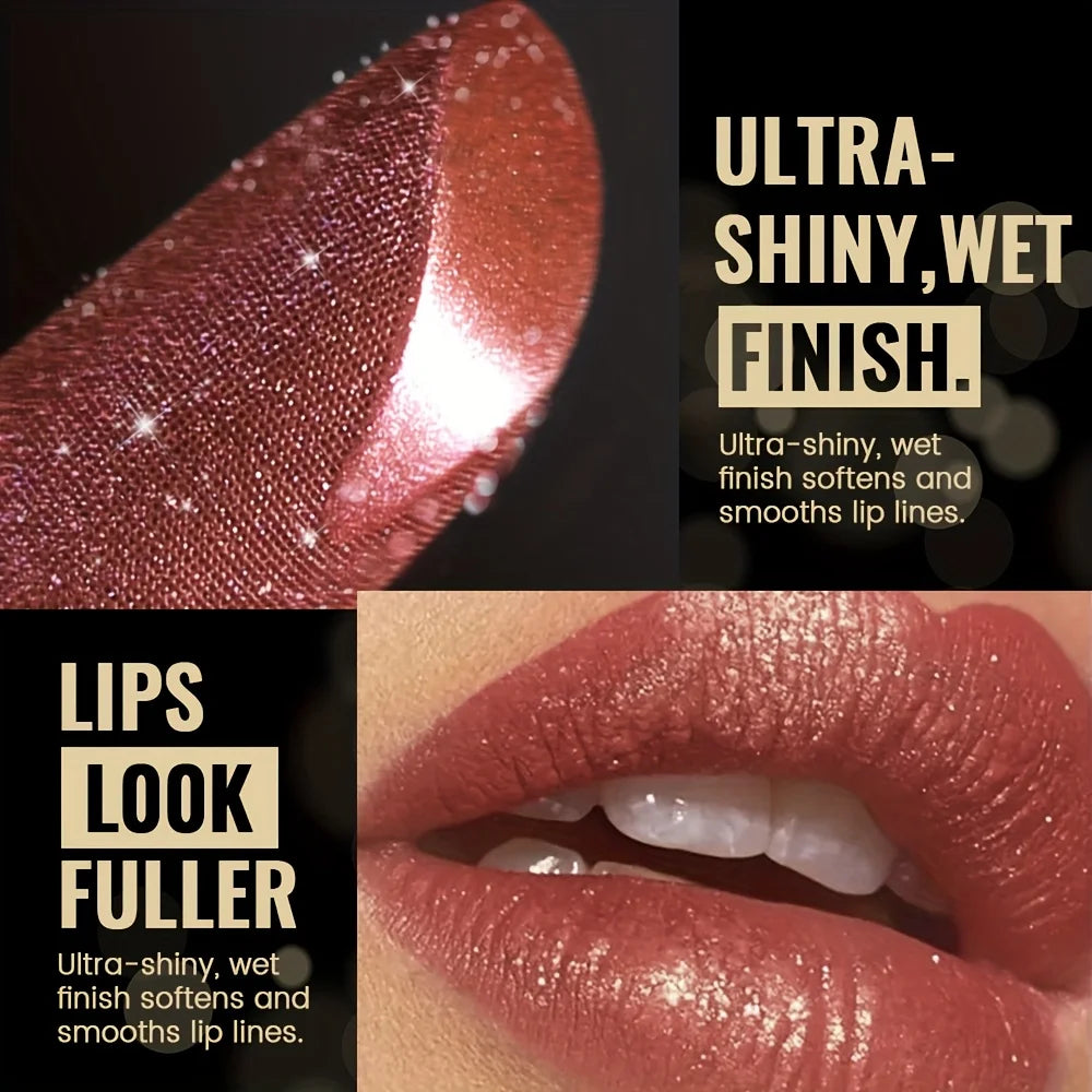 Metallic Shimmer Lipstick Creamy Pigment — Rose Pink Glitter Shine | KIMLUD