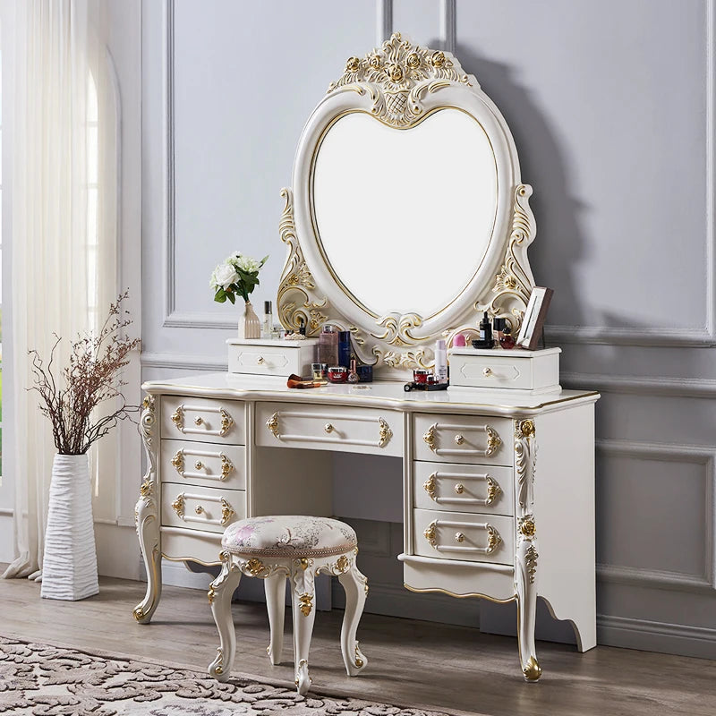 Ivory White Lacquered Dressing Table Six-Drawer — Ivory | KIMLUD