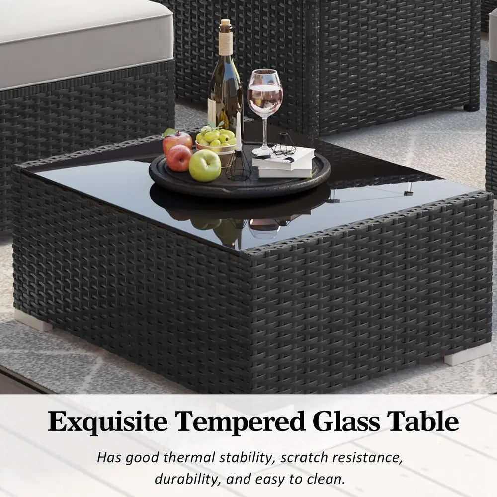 Rattan Wicker Outdoor Set With Fire Pit Table — Graphite | KIMLUD