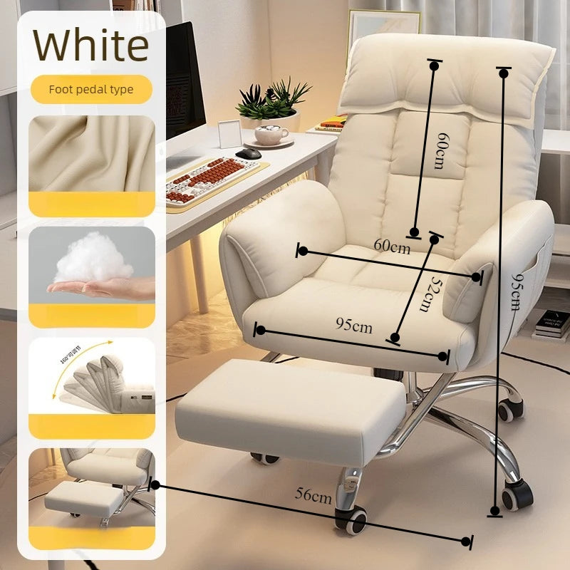 Fabric Ergonomic Office Chair With Footstool — White | KIMLUD