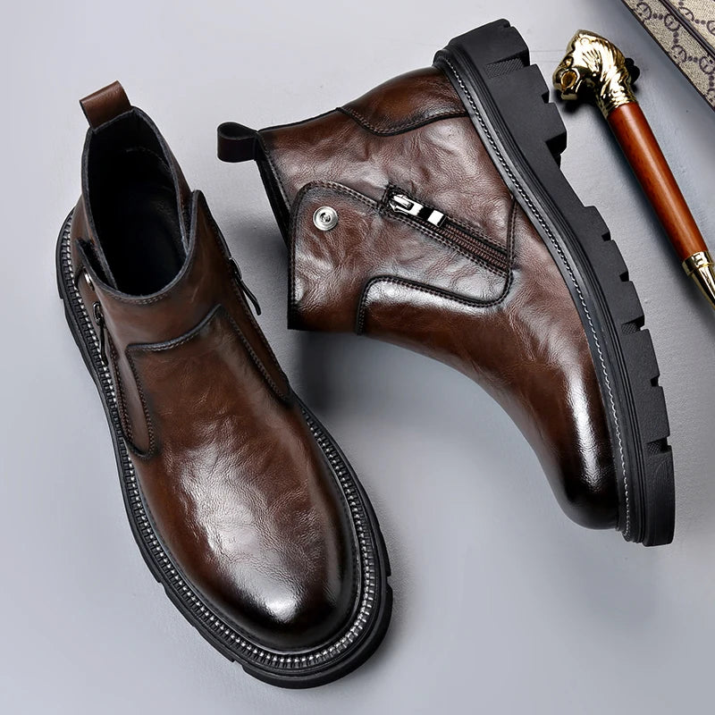 Men's Leather Boots – Non-Slip High Top Casual – Genuine Leather | KIMLUD