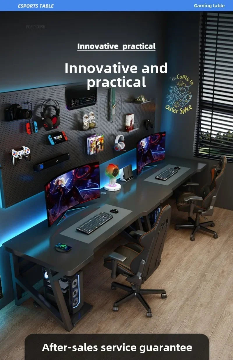 L-Shaped Double Computer Desk Home Office — Black | KIMLUD