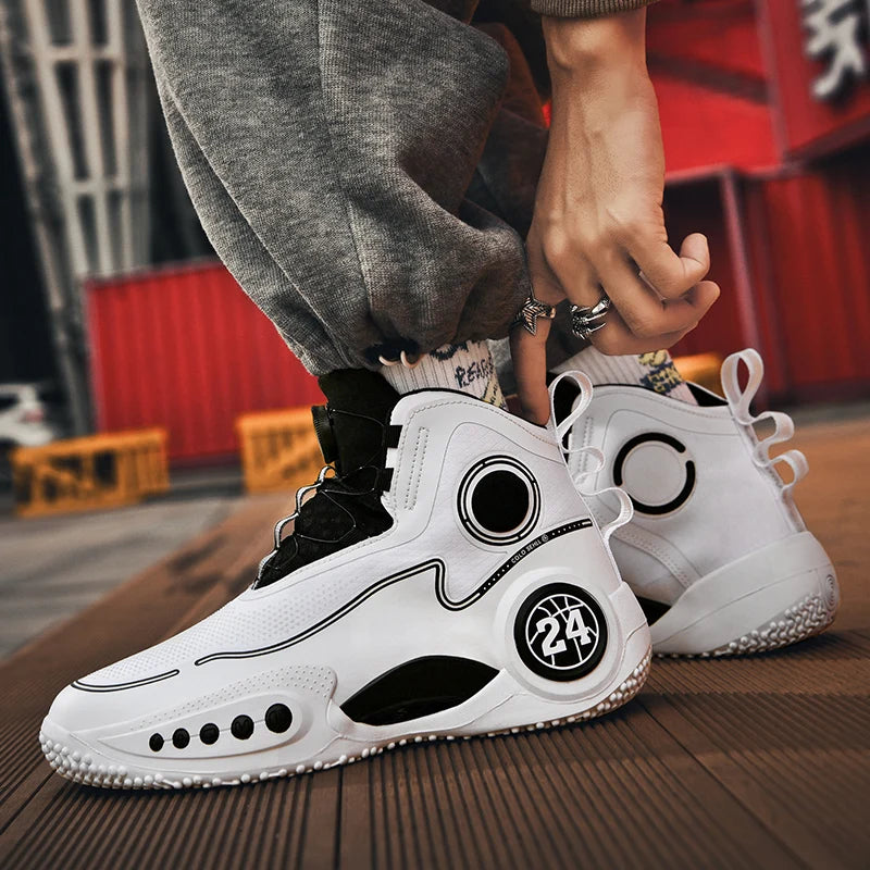 Rotary button shock-absorbing anti-slip wear-resistant sports shoes youth sports students high top basketball shoes male