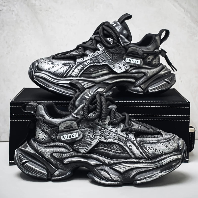 Men's Chunky Sneakers – Height Increasing Platform – Leather Fabric | KIMLUD