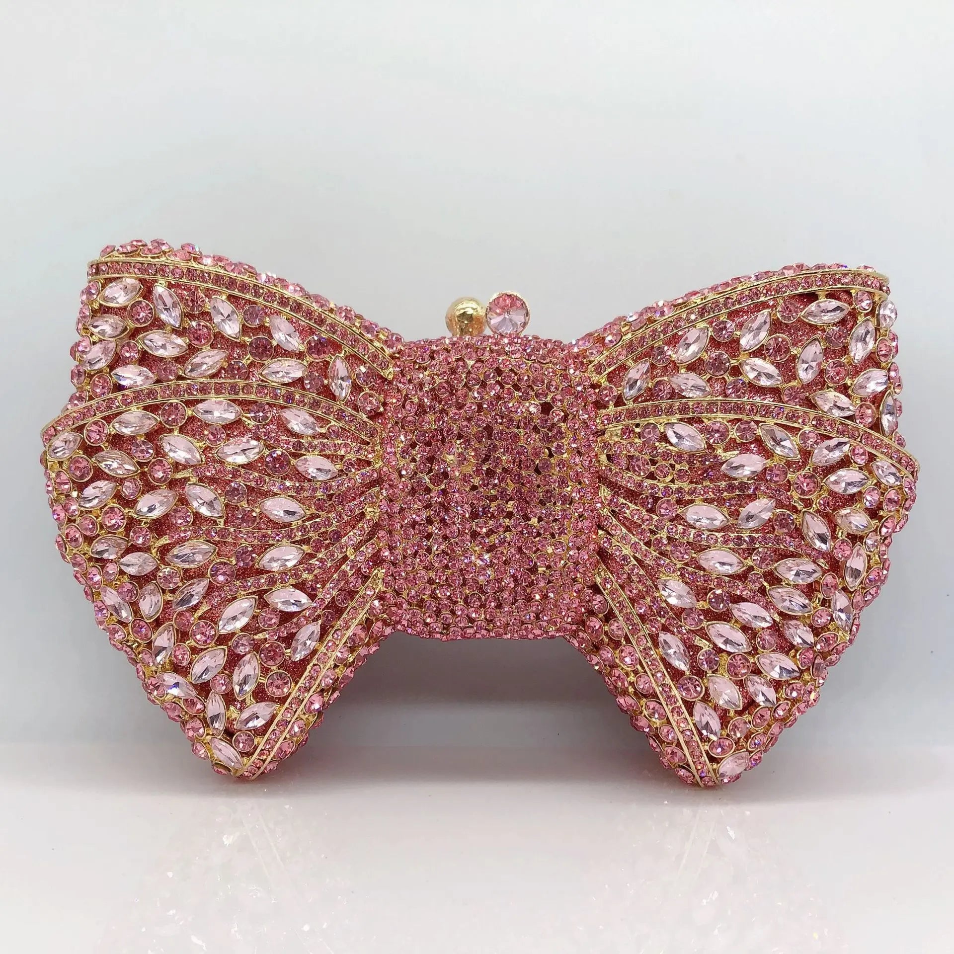 Crystal Rhinestone Bowtie Clutch Evening — Gold | KIMLUD
