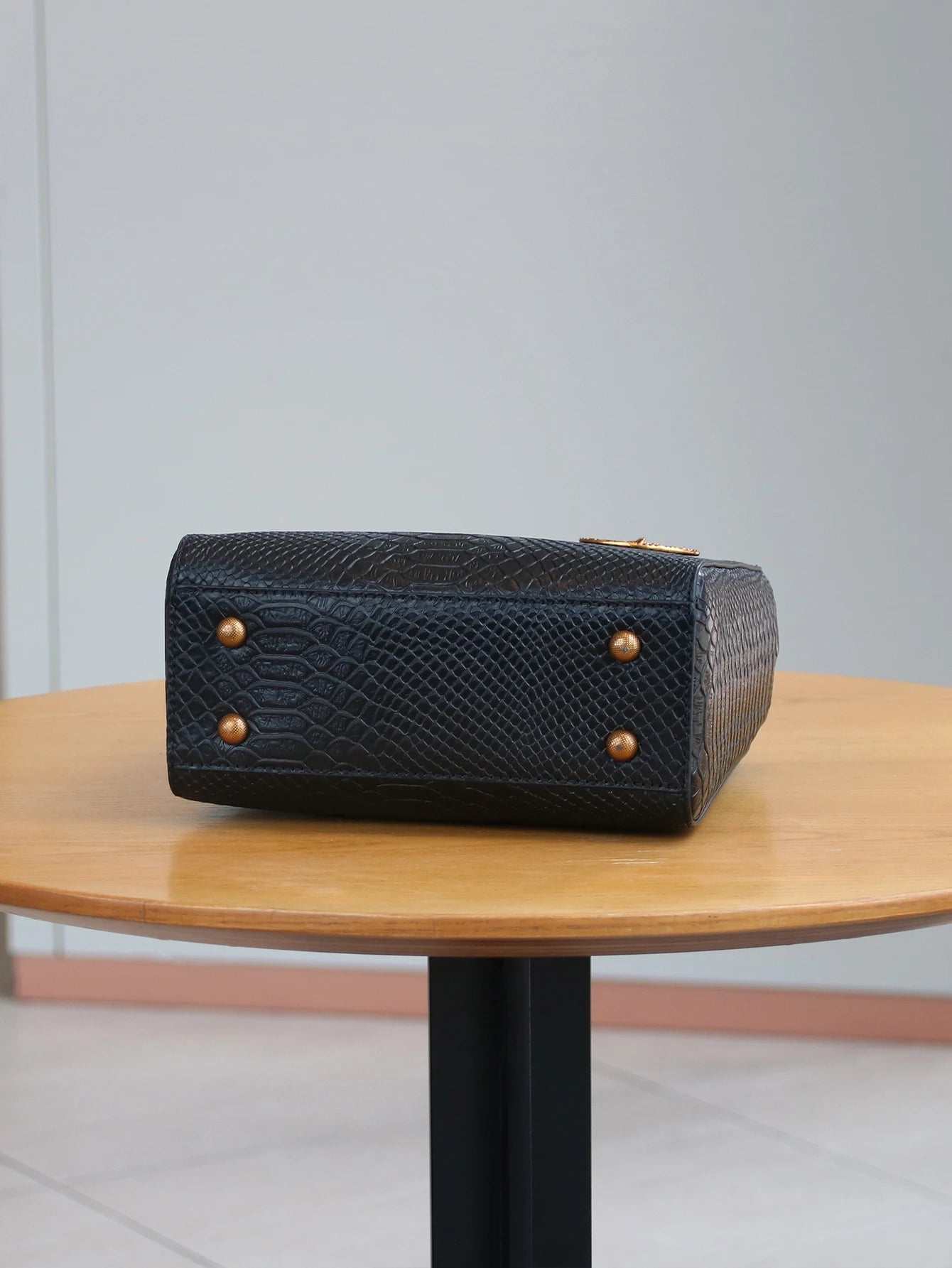 Leather Leopard Pattern Mini Handbag — Black | KIMLUD
