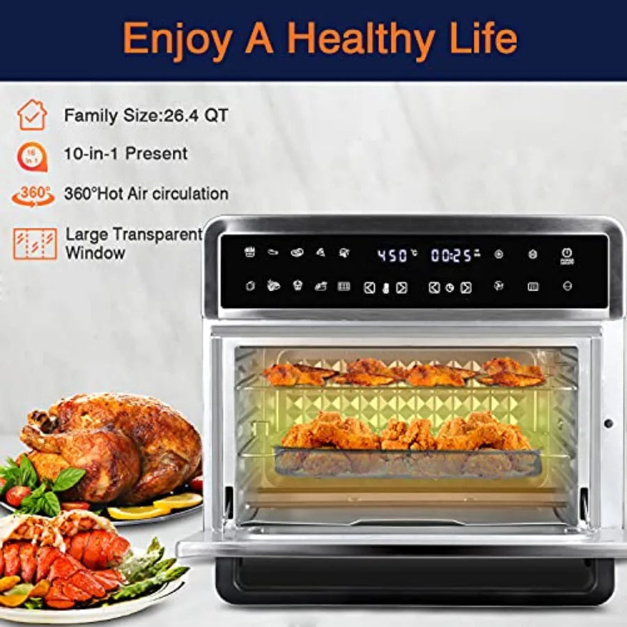 26.4-QT Large Toaster Oven 10 IN 1 Air Fryer Digital Convection Countertop Ovens with Dehydrate and Reheat Multifunction Toaste