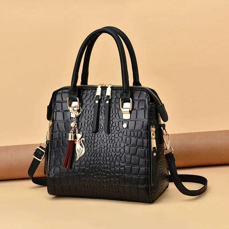KIMLUD, Luxury Design Alligator Handbags Big Capacity PU Leather Tassel Crossbody Shoulder Bags For Women Messenger Ladies Shoulder Bag, KIMLUD Womens Clothes