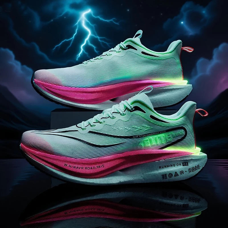 Air Mesh Running Shoes Carbon Plate Marathon Lightweight Breathable Nonskid — Emerald Green | KIMLUD