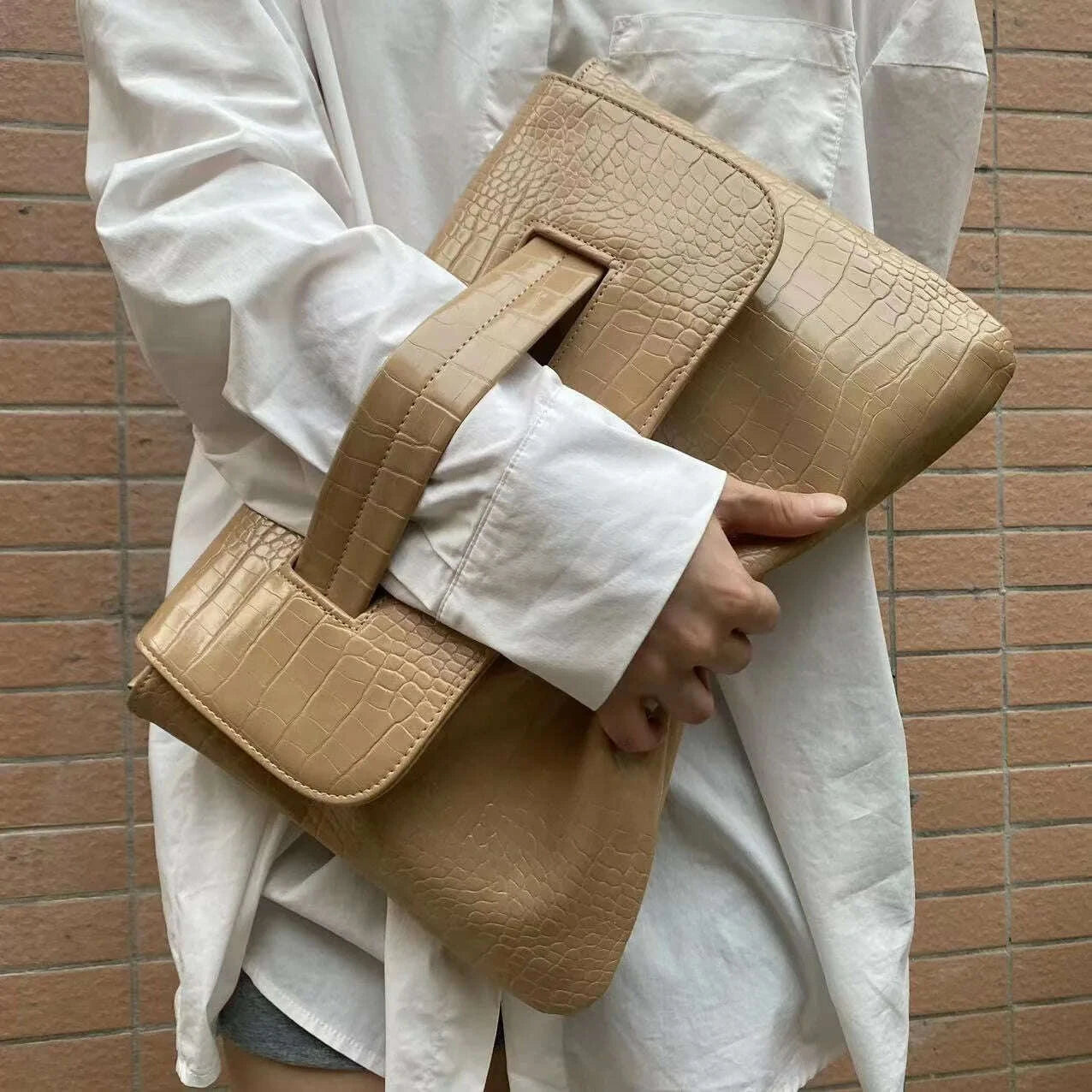 KIMLUD, Fashion New Storage Bag Document Bagluxury Crocodile Pattern Women's Briefcase,large Capacity Solid,ladies Simple Clutch Bag, KIMLUD Womens Clothes