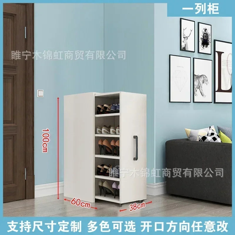 Sliding dustproof shoe cabinet, large capacity wheeled side pull shoe rack storage drawer type seam storage cabinet at home entr