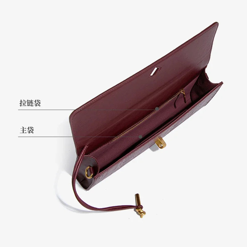 Crocodile-Pattern Top-Handle Bag Luxe Silhouette — Burgundy | KIMLUD