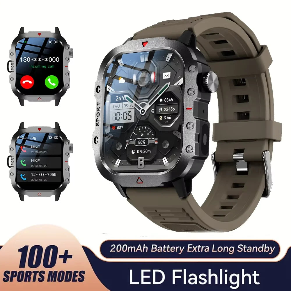 LAXASFIT 2025 Rugged Military Smart Watch Men's Outdoor Watch 2.01" HD Touch Screen Voice Bluetooth Call Smartwatch