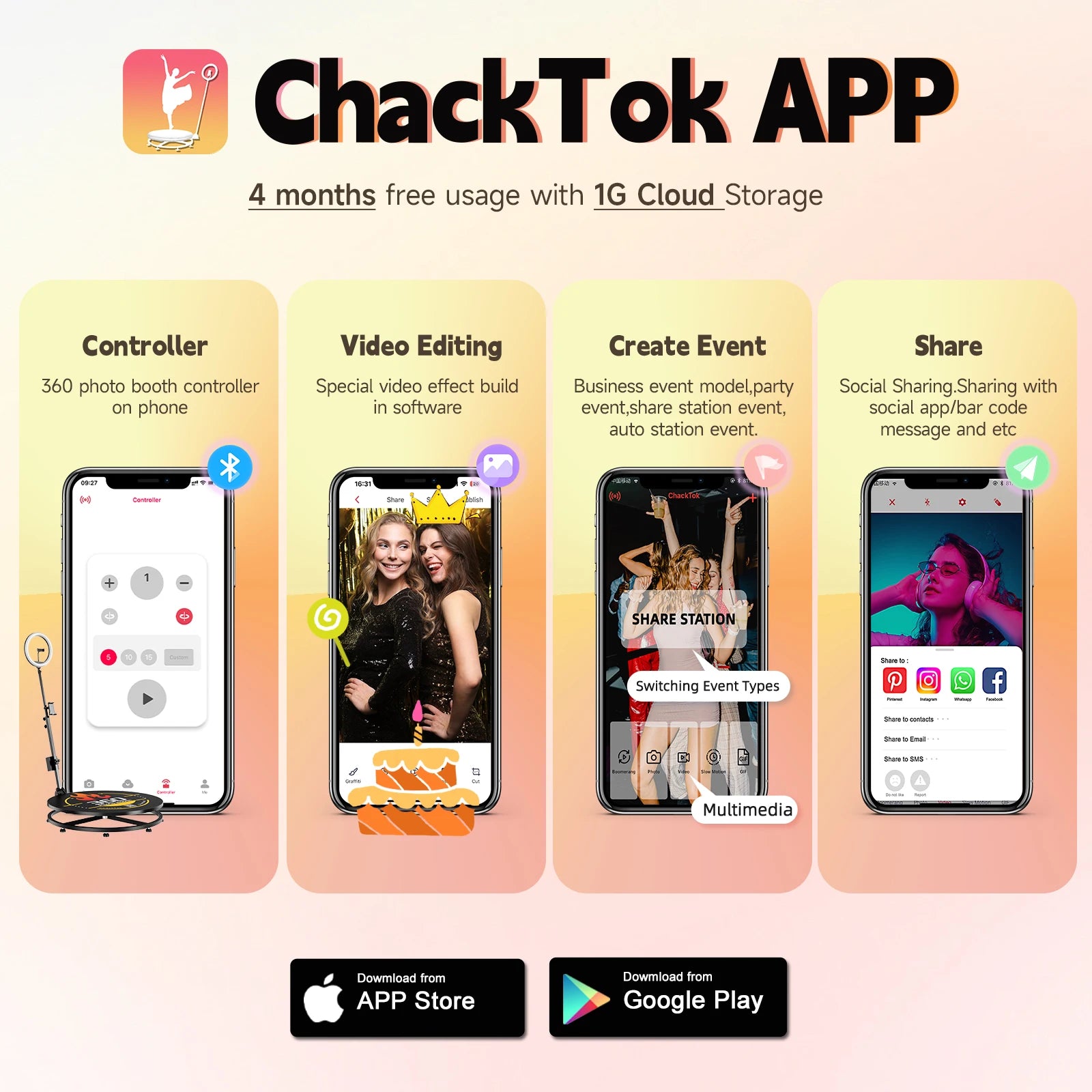 CHACKTOK 360 Photo Booth Machine for Parties 360 Spin Camera Booth with Extra Logo Customization Software APP Remote Automatic