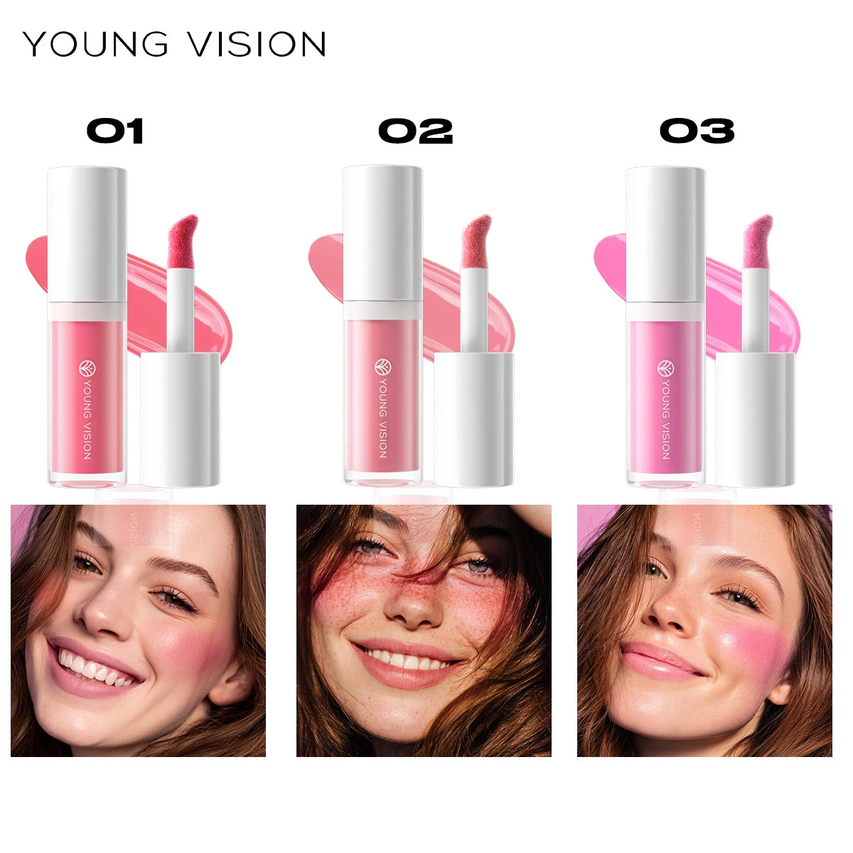 YOUNG VISION 3 Colors Lightweight Moisturizing Liquid Blush for Lips & Cheeks Highlighting & Color Showing Blush