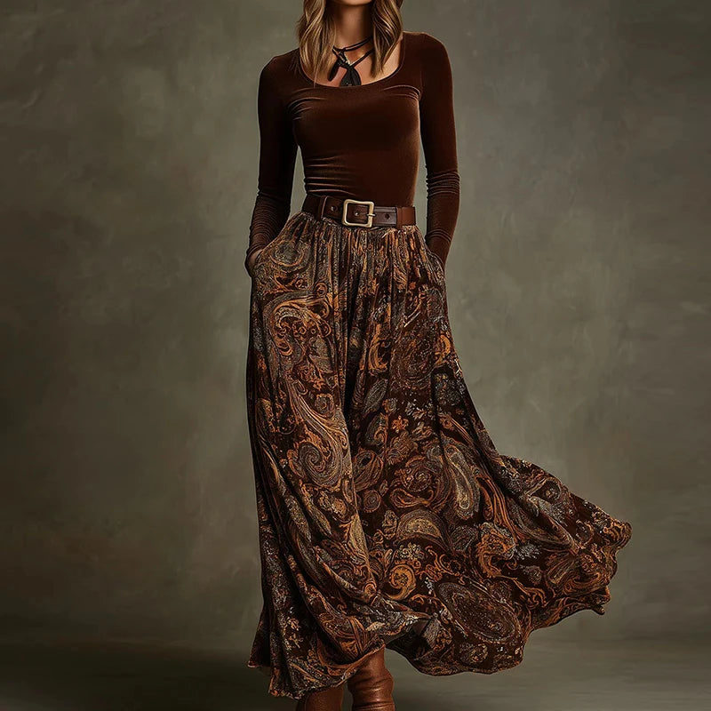 KIMLUD, Autumn Winter Women's O Neck Pullover Top And Maxi Skirt Two-Piece Set Long Sleeve Chic Holiday Fashion Outfit Ladies Suits 2025, KIMLUD Womens Clothes