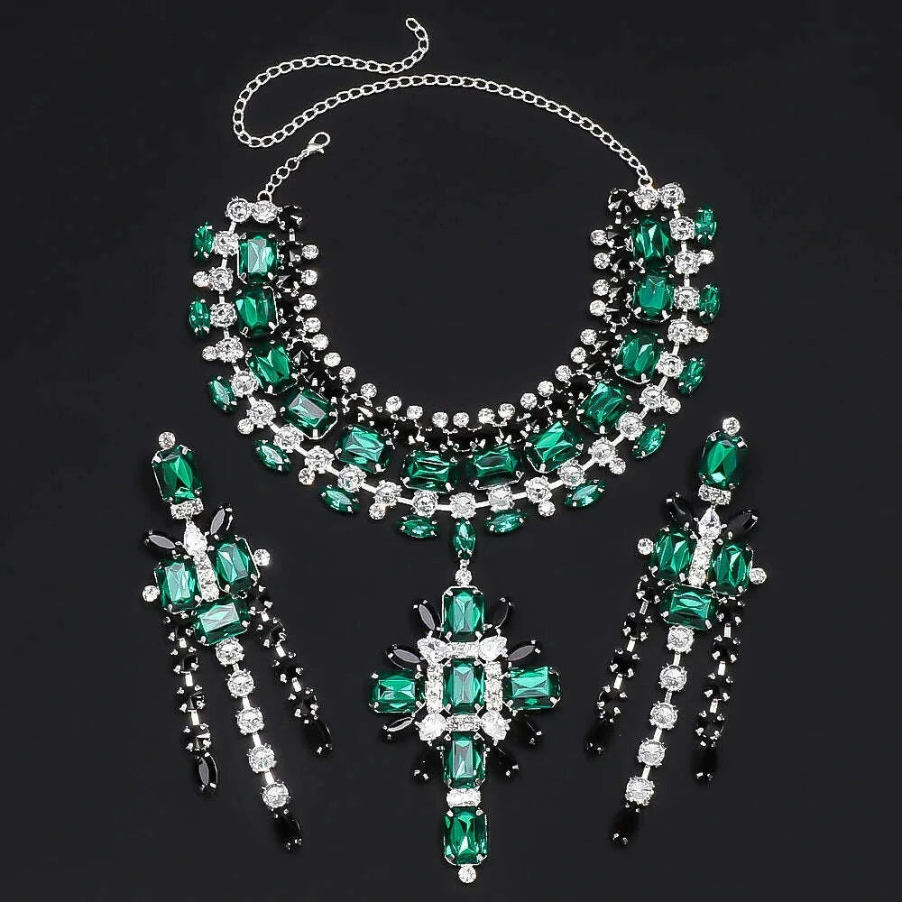 xsbody-large-cross-pendant-choker-green-crystal-bridal-accessories-fashion-geometric-rhinestone-necklace-earrings-set-piercingkimlud-womens-fashion-34627524