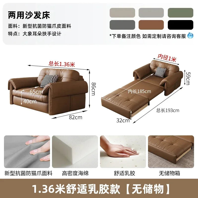 Faux Leather Sofa Bed Italian Modern Silhouette With Convertible Chaise Lounge — Brown | KIMLUD
