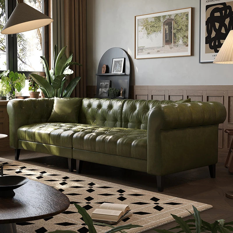 Leather Modern Living Room Sofa Sculptural Comfort — Deep Cognac Brown | KIMLUD