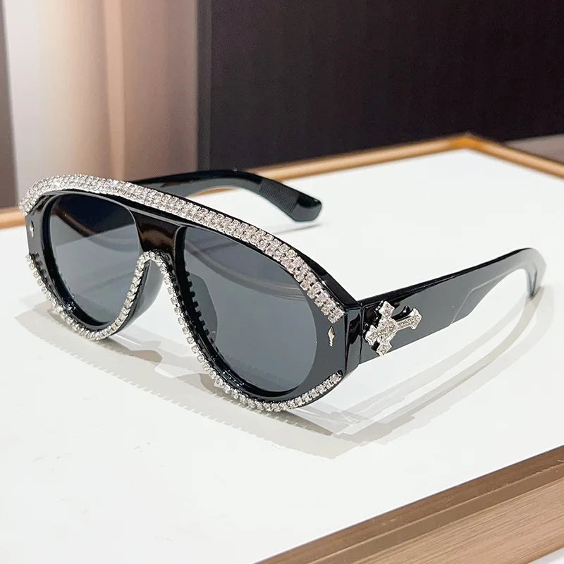 Crystal Rhinestone Luxury Sunglasses — Black | KIMLUD