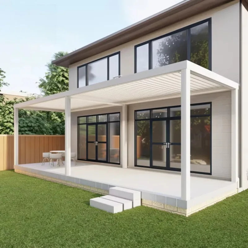 Aluminum Bioclimatic Gazebo With Retractable Roof — White | KIMLUD