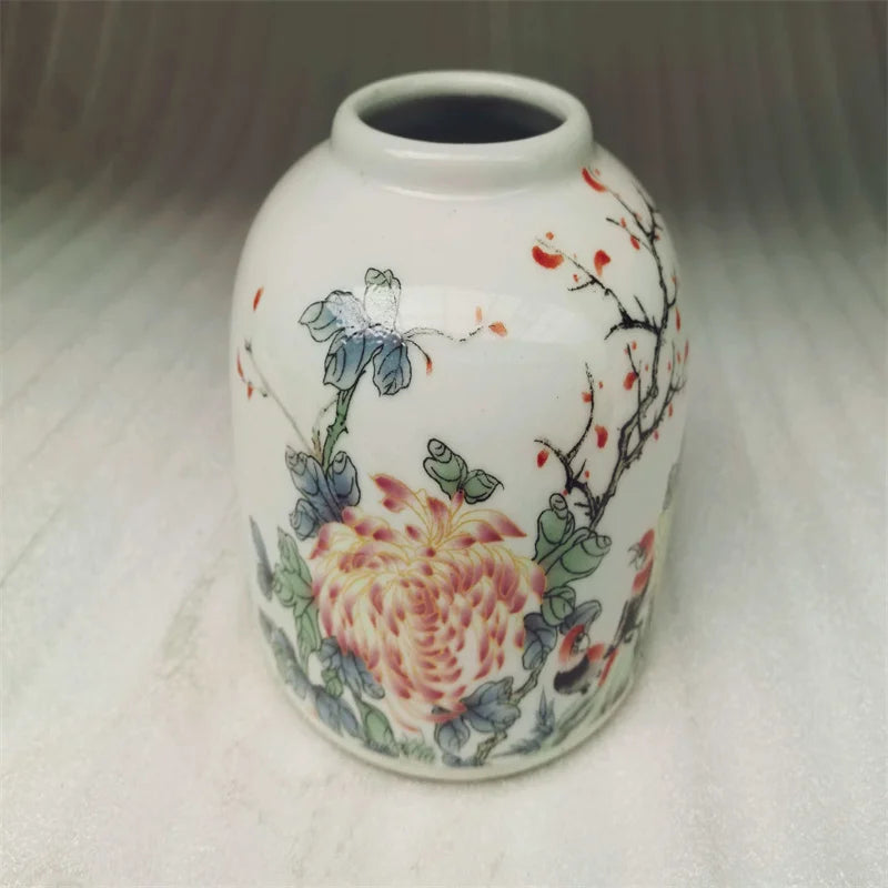 Chinese Old Porcelain Vase Pastel Flower & Bird Pattern Storage Jar Antique Collectible Decorative Piece