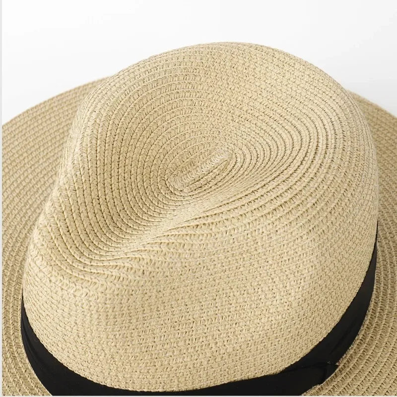 Panama Straw Hat Wide Brim Plus Size — Natural | KIMLUD