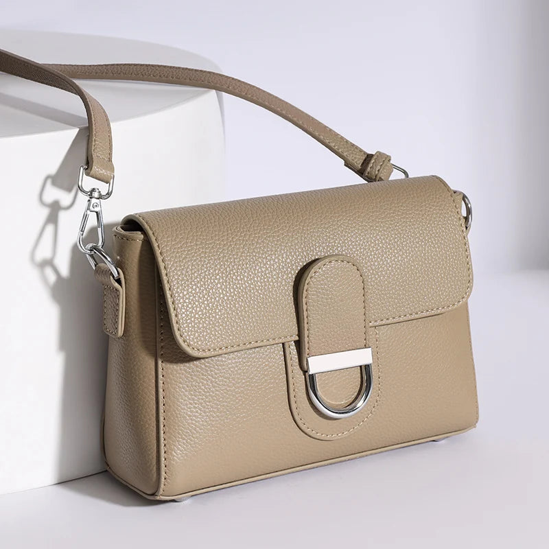 Genuine Cowhide Crossbody Bag Small Flap — Black | KIMLUD
