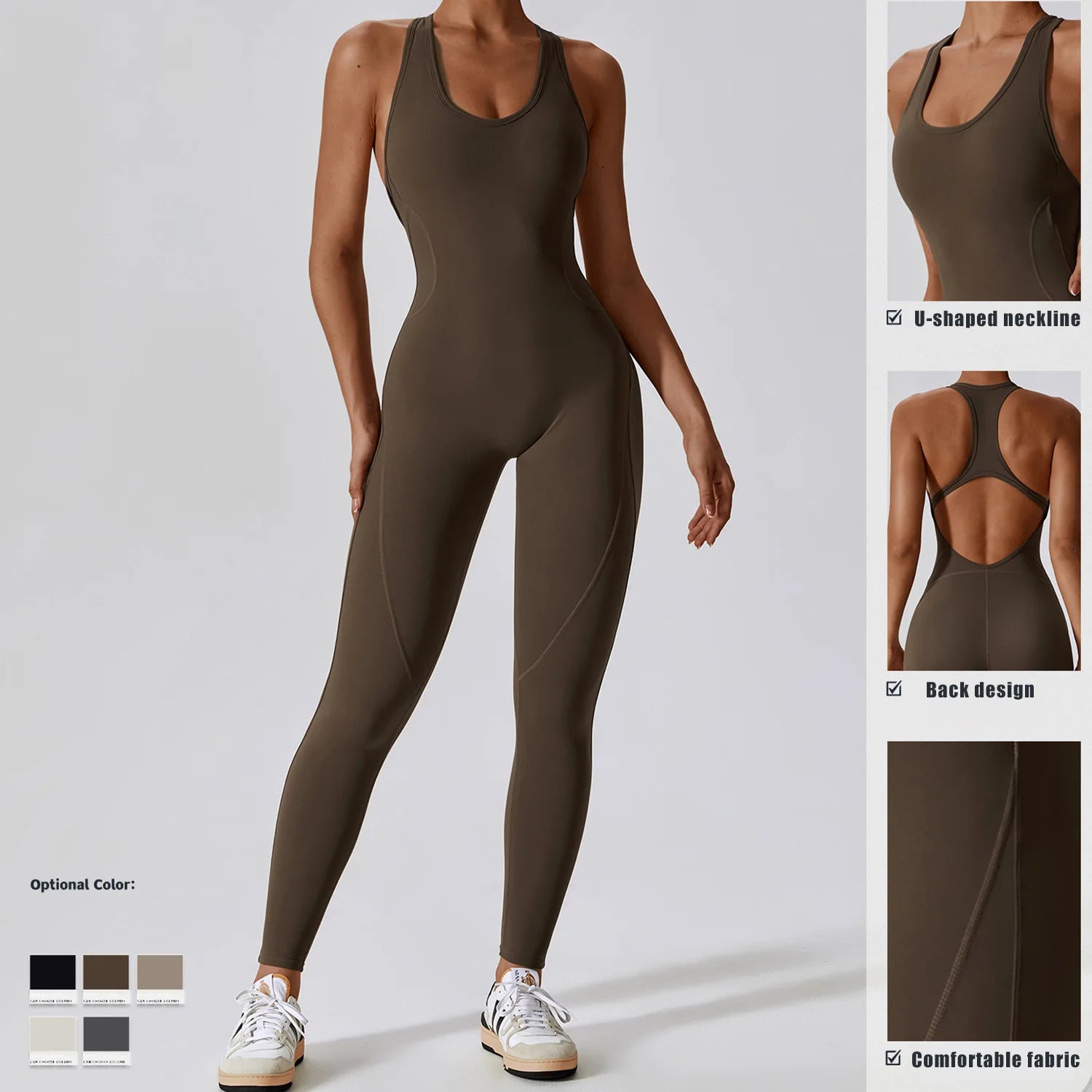 Nylon Tracksuit Jumpsuit Bodysuit — Athletic One-Piece Yoga Set — Black | KIMLUD