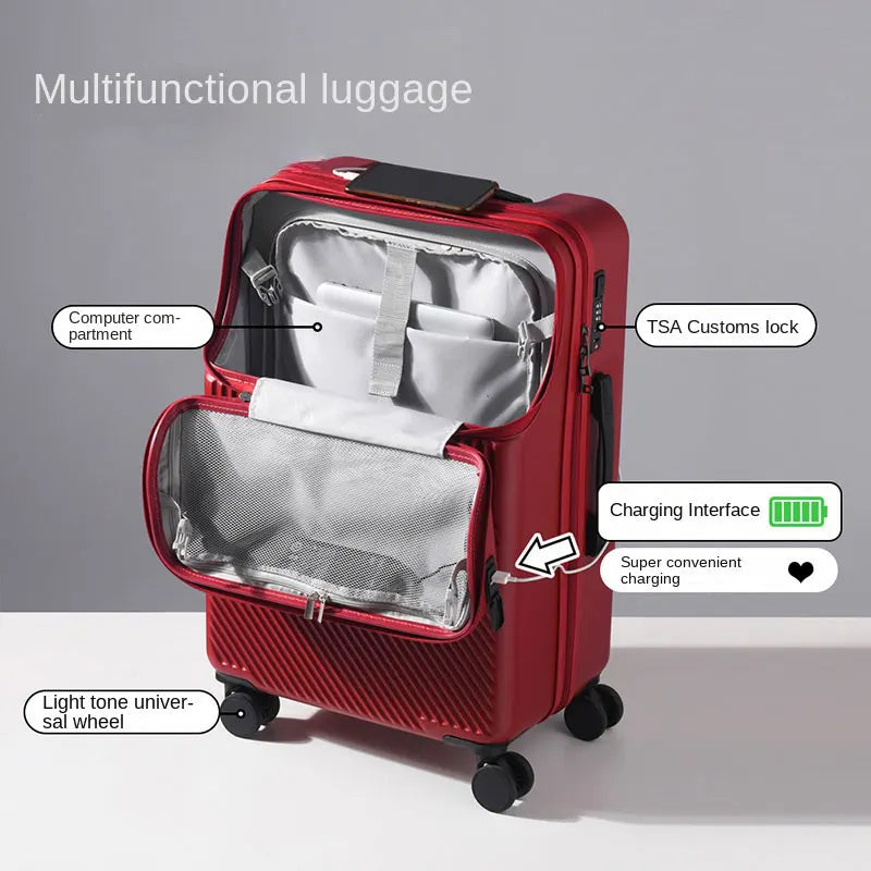 Luggage Front Opening Combination Box Charging Interface Multi-Function Trolley Box 20" Boarding Luggage Silent Universa Wheel