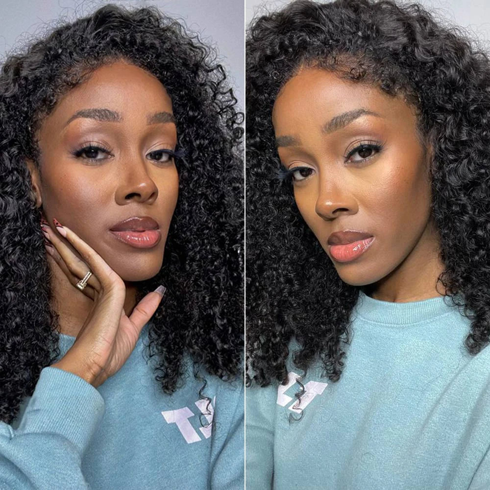 Lace Front Wig – Short Bob Kinky Curly – Remy Hair – Transparent | KIMLUD