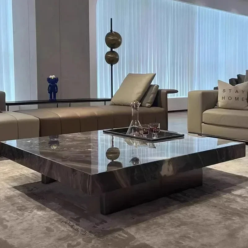 Marble Top Coffee Table Rectangular Frame — Charcoal Gray | KIMLUD
