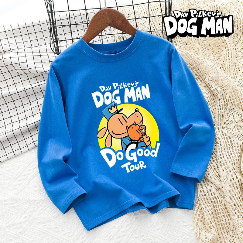 Dog Man Children's T-shirt Short Sleeve Cotton Outdoor Wear Fashion Blue Hip Hop Toddler Cute Cartoon Anime Boys Clothes Toddler