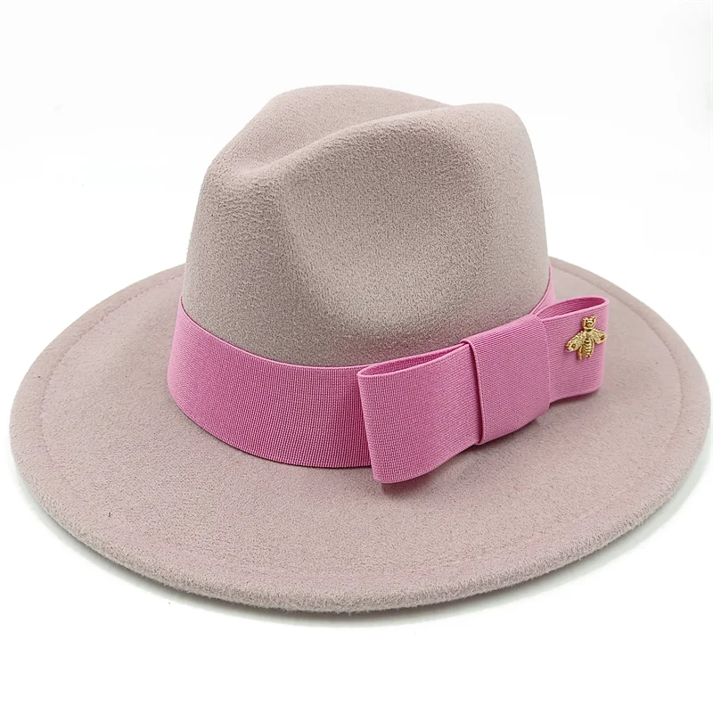Low price wholesale Fedora hats Winter jazz monochrome bow elastic band men and women red jazz hats Fedora hats sombrero hombre - KIMLUD