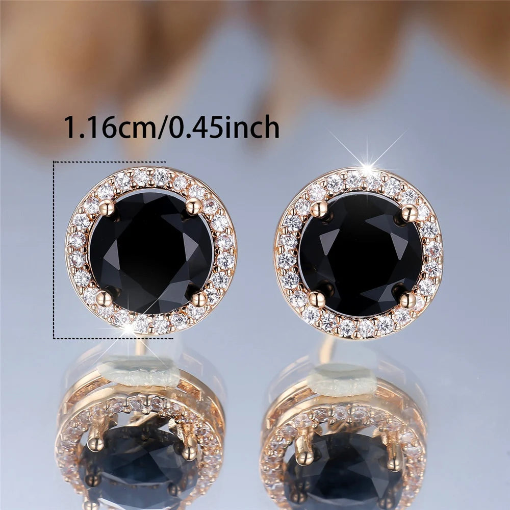 Zircon Stud Earrings Round Stone — Multicolor | KIMLUD