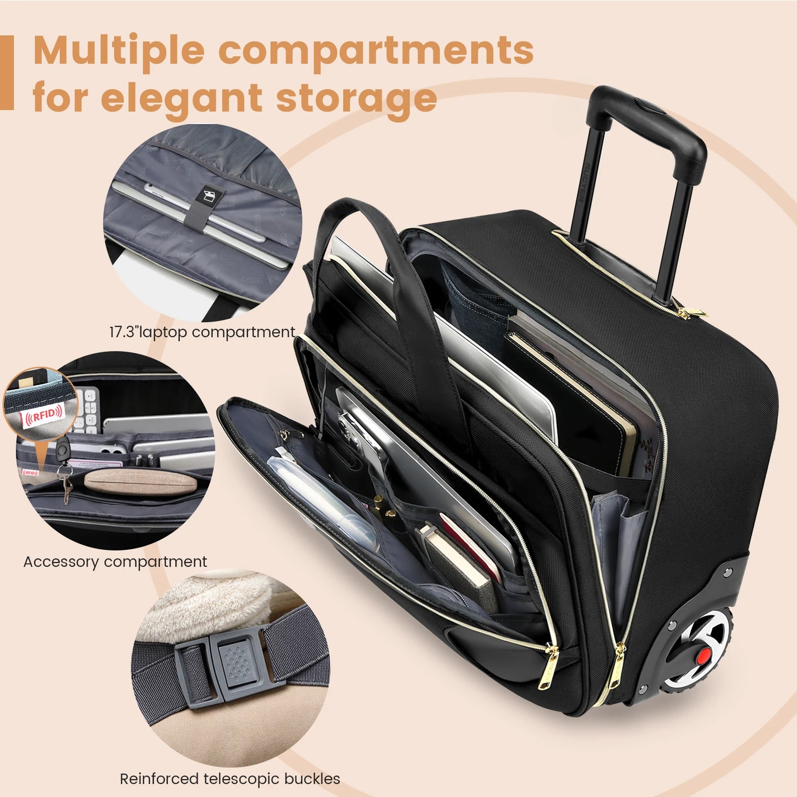 18 Inch Rolling Briefcase Large Capacity Laptop Case Briefcase Wheeled Luggage Bag Suitable For Business Travel Work Waterproof