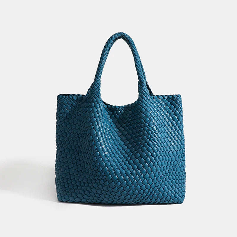 Neoprene Striped Tote Bag Hasp Closure — Black And White | KIMLUD