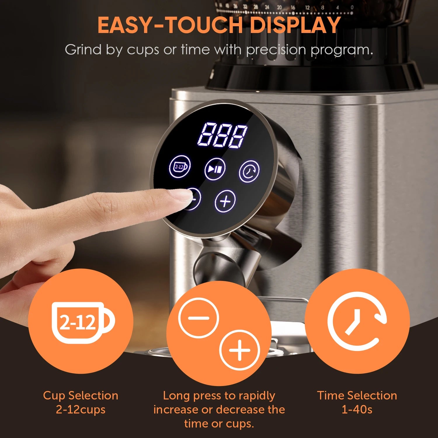 Conical Burr Grinder – 48 Adjustable Settings – Stainless Steel | KIMLUD