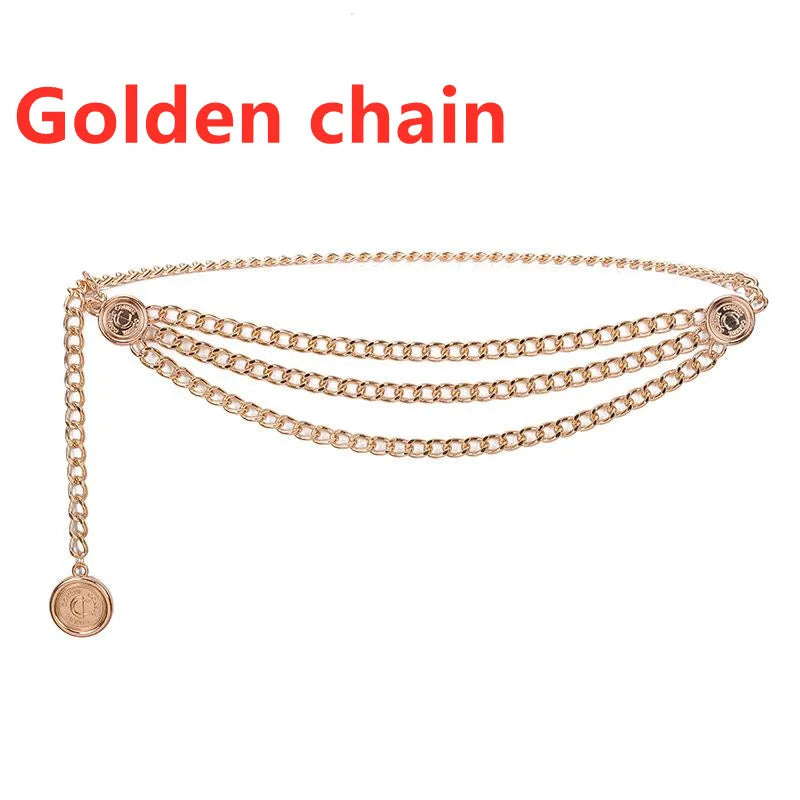 Metal Tassel Chain Waist Belt Retro Pendant Decoration — Gold-Tone | KIMLUD