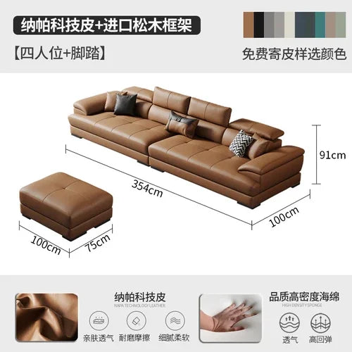 Genuine Leather Sectional Sofa Modular Corner — Camel Tan | KIMLUD