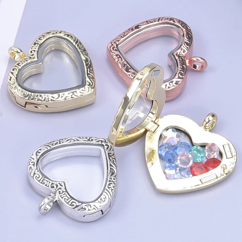 Silver-Tone Heart-Shaped Glass Reliquary Locket Pendant With Antique Filigree Keepsake Window — Silver | KIMLUD