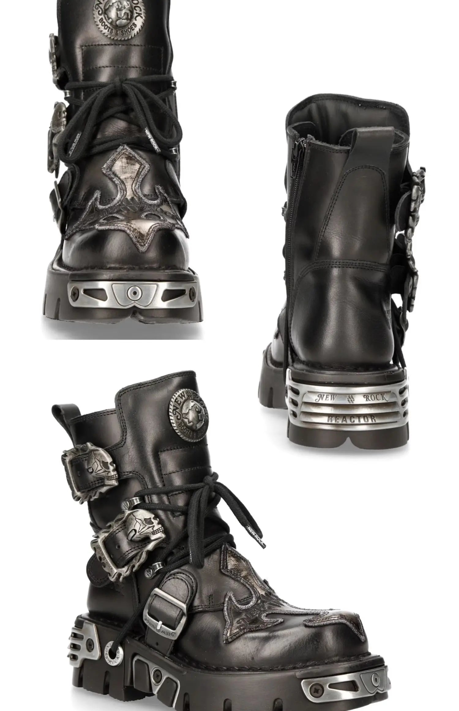 Fashion Men's Cow Genuine Leather Motorcycle Boots,Design New Unisex Mid-calf Skull Devil Goth Punk Metallic Work Boots Plus 48