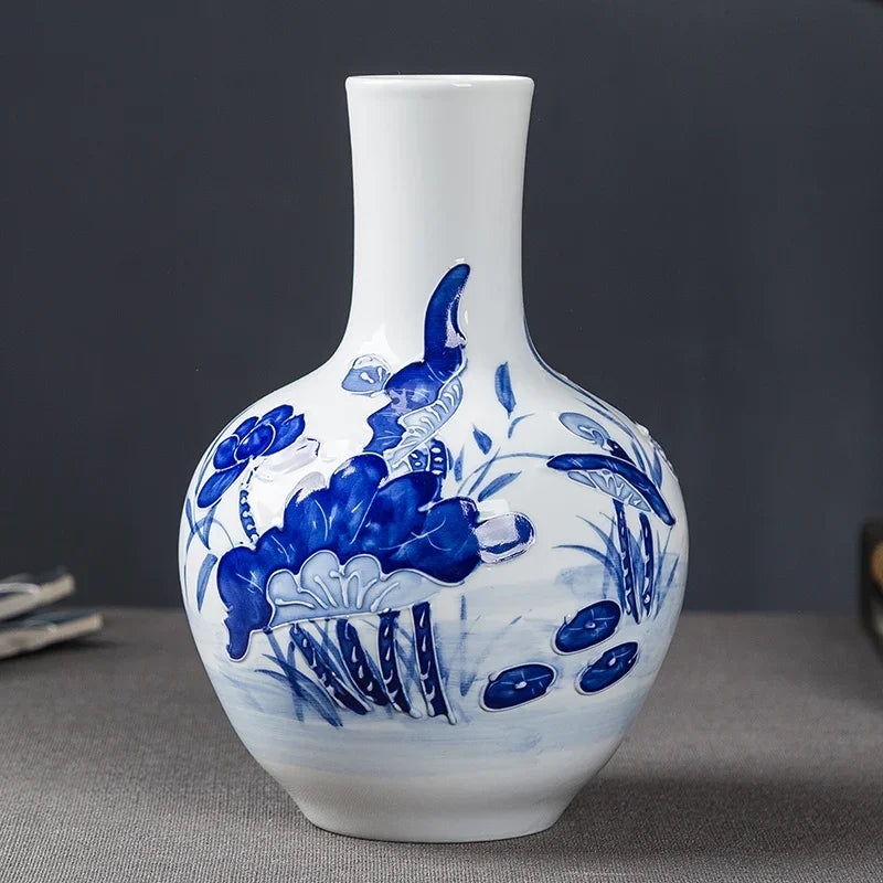 Jingdezhen-Chinese Blue and White Porcelain Flower Vase, Wealthy Bamboo, Living Room Desktop, Bloom Decoration, Hot, New