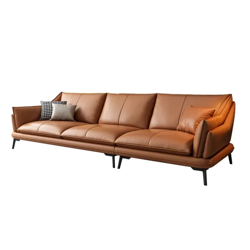 European Designer Leather Sofa Set Double Living Room Sofas With Foot Stool — Charcoal | KIMLUD