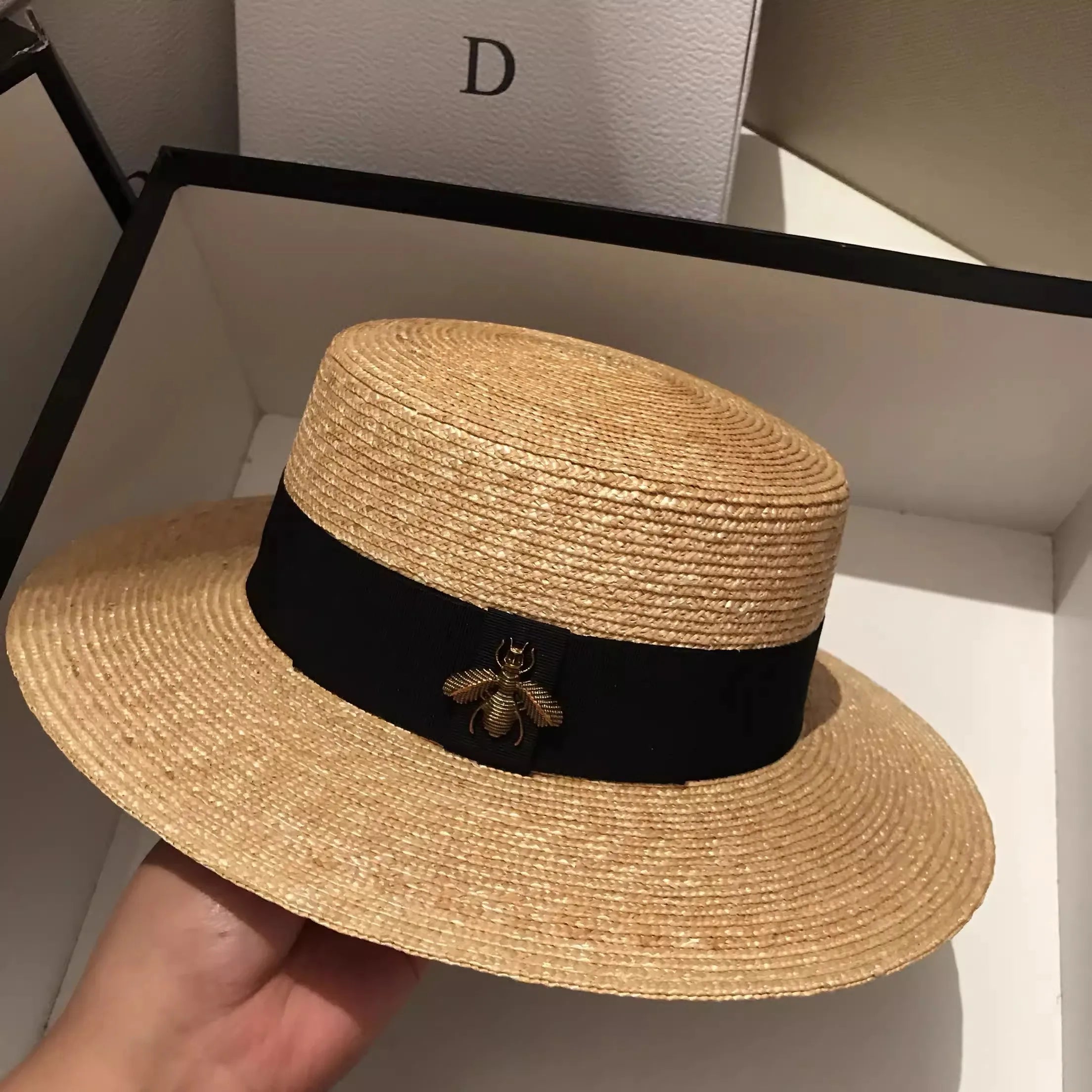 Ribbon Boater Straw Hat Sun Protection — Natural | KIMLUD