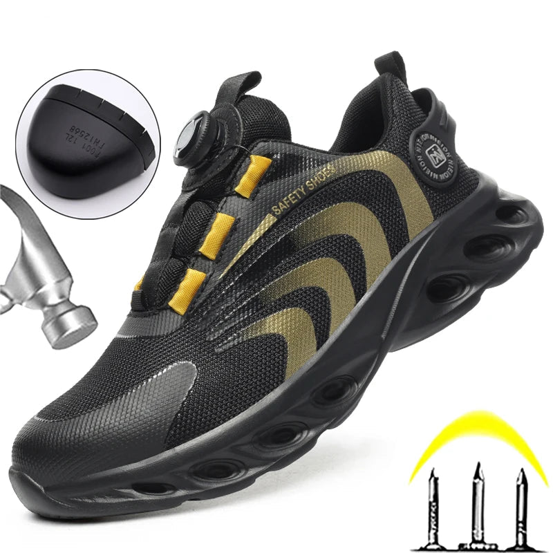Rotary Buckle Work Sneakers Protective Shoes Lightweight Safety Shoes Puncture-Proof Anti-smash Steel Toe Shoes Work Boots Men