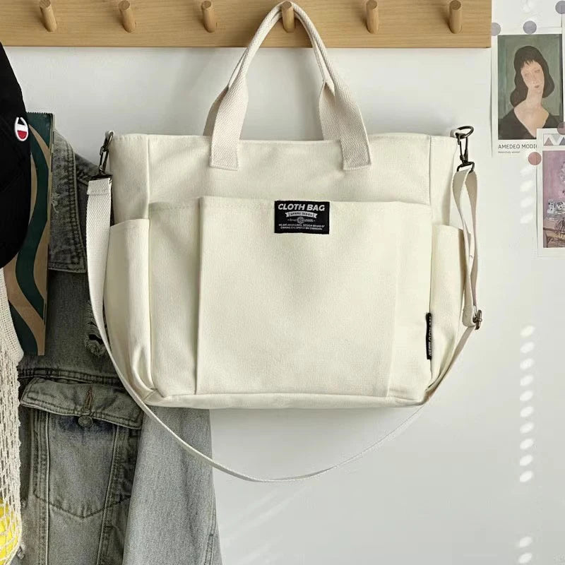 Urban Minimalist Canvas Tote Bag Large Capacity — Beige | KIMLUD