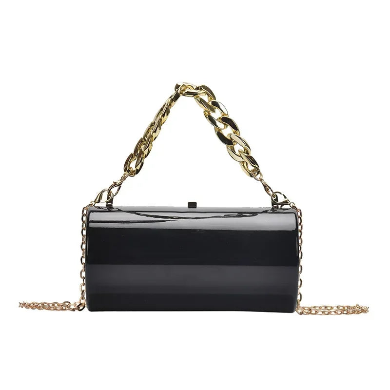 Metallic Cylinder Mini Box Clutch Purse — Gold | KIMLUD